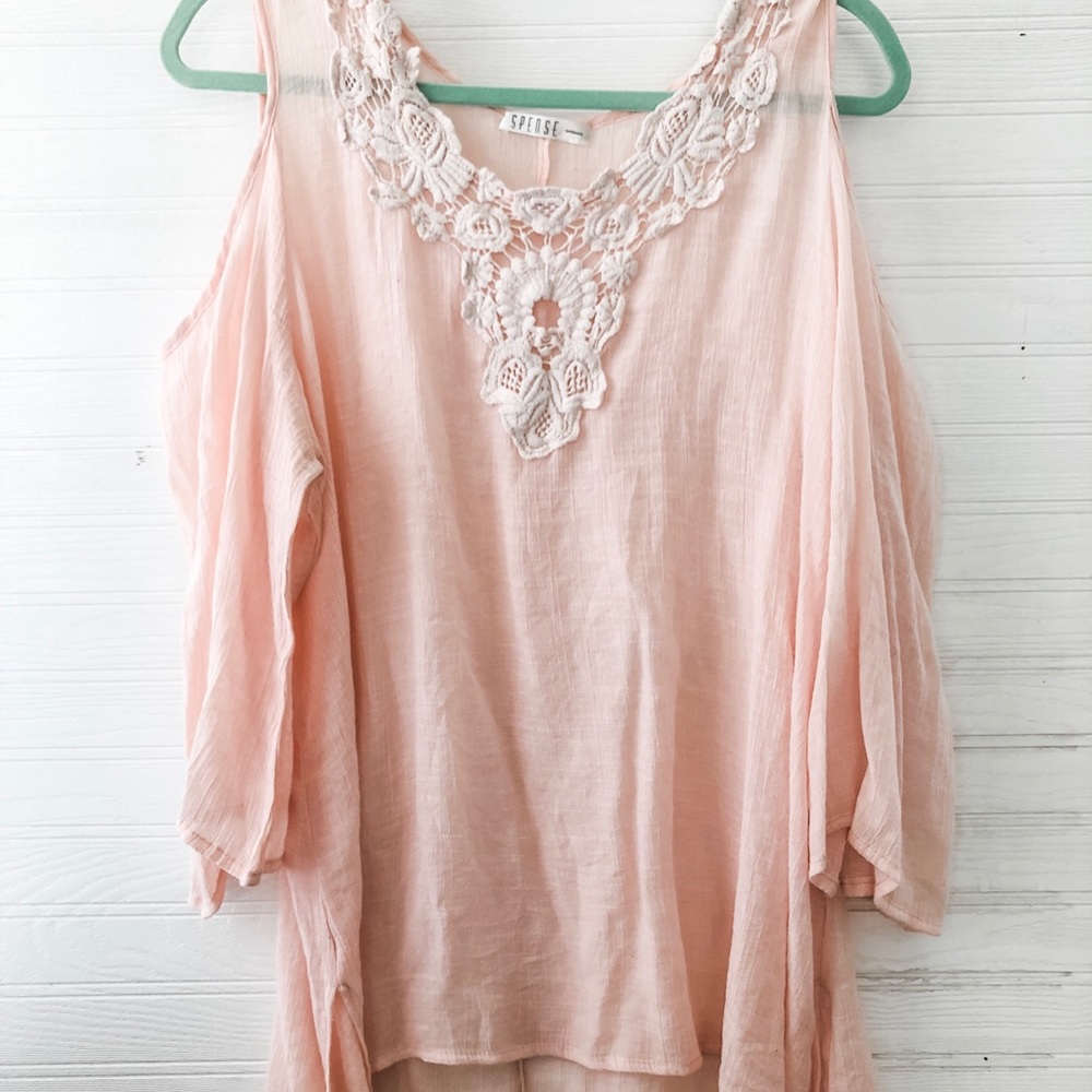 Linen cold shoulder top